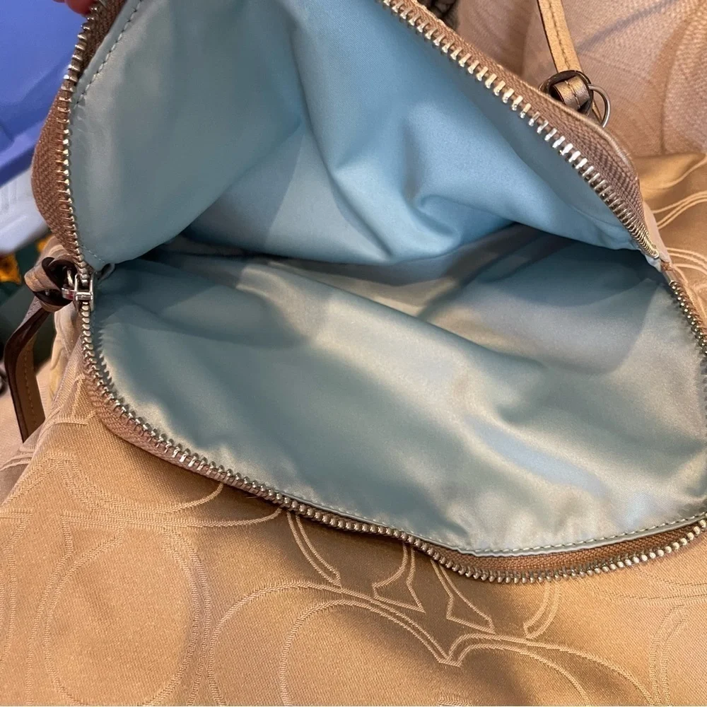 COACH Metallic Gold And Light khaki SIGNATURE Monogram TOTE Diaper Bag No strap
